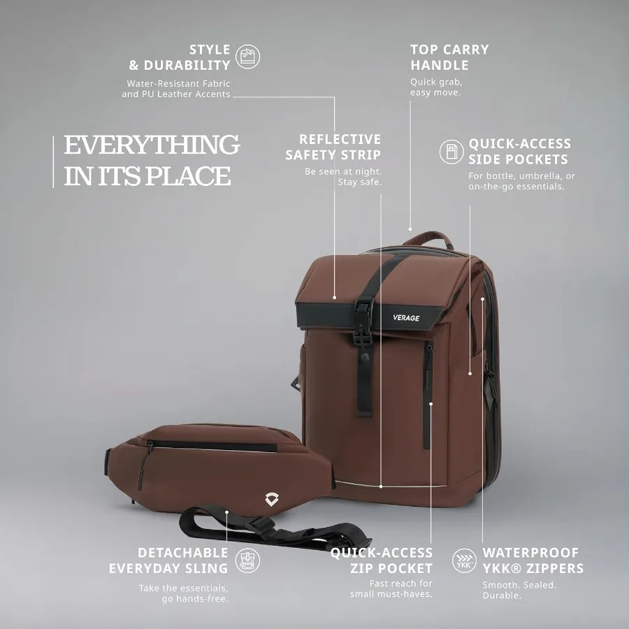 حقيبة ظهر للكمبيوتر المحمول Verage Pulse 2 في 1 مقاس 16 بوصة مع حقيبة حبال يومية قابلة للفصل بحجم العنصر الشخصي وقابلة للتوسيع ومقاومة للماء