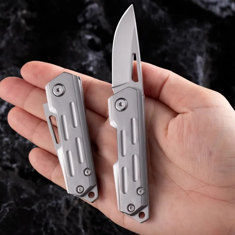 Mini Folding Knife D2 Steel Titanium-plated Stainless Steel Knife Portable Outdoor Camping Knife Body-proof Sharp Fruit Knife