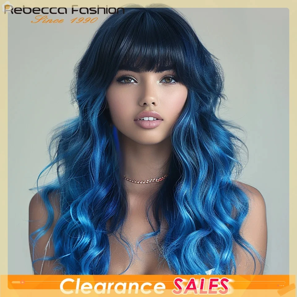 

Парик из натуральных волос Rebecca T1B/Blue Body Wave с челкой, 180D, бразильские волосы, полностью машинной работы, женский парик для косплея