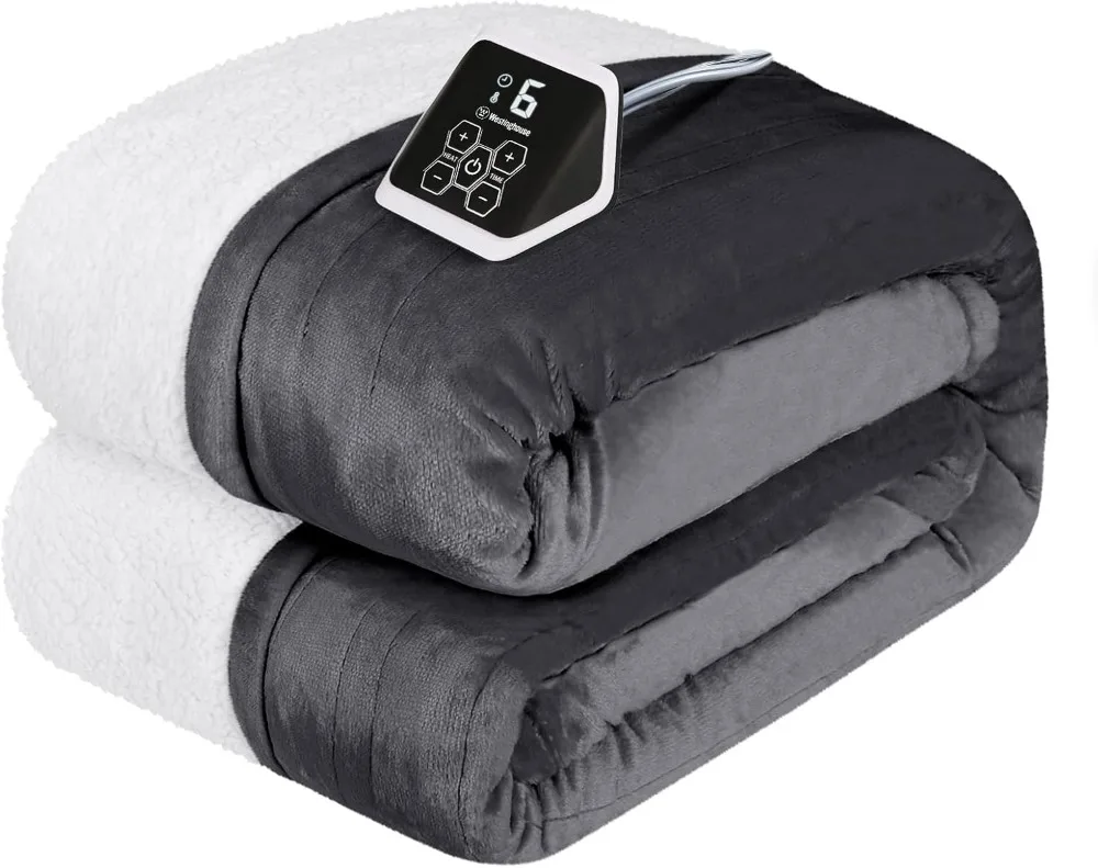 

Heated Blanket Twin Size, Soft Flannel to Sherpa Electric Blanket with 10 Heating Levels, 12 Hours Auto Off, Fast Heating