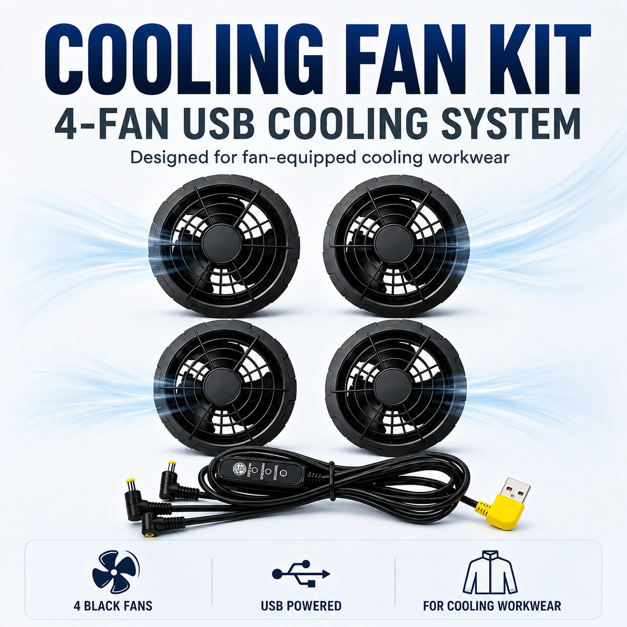 5/12V USB/DC 2/4-Fan Cooling Kit for Air-Conditioned Workwear Fan Set with Speed Control for Cooling Vest Jacket Outdoor Jobs