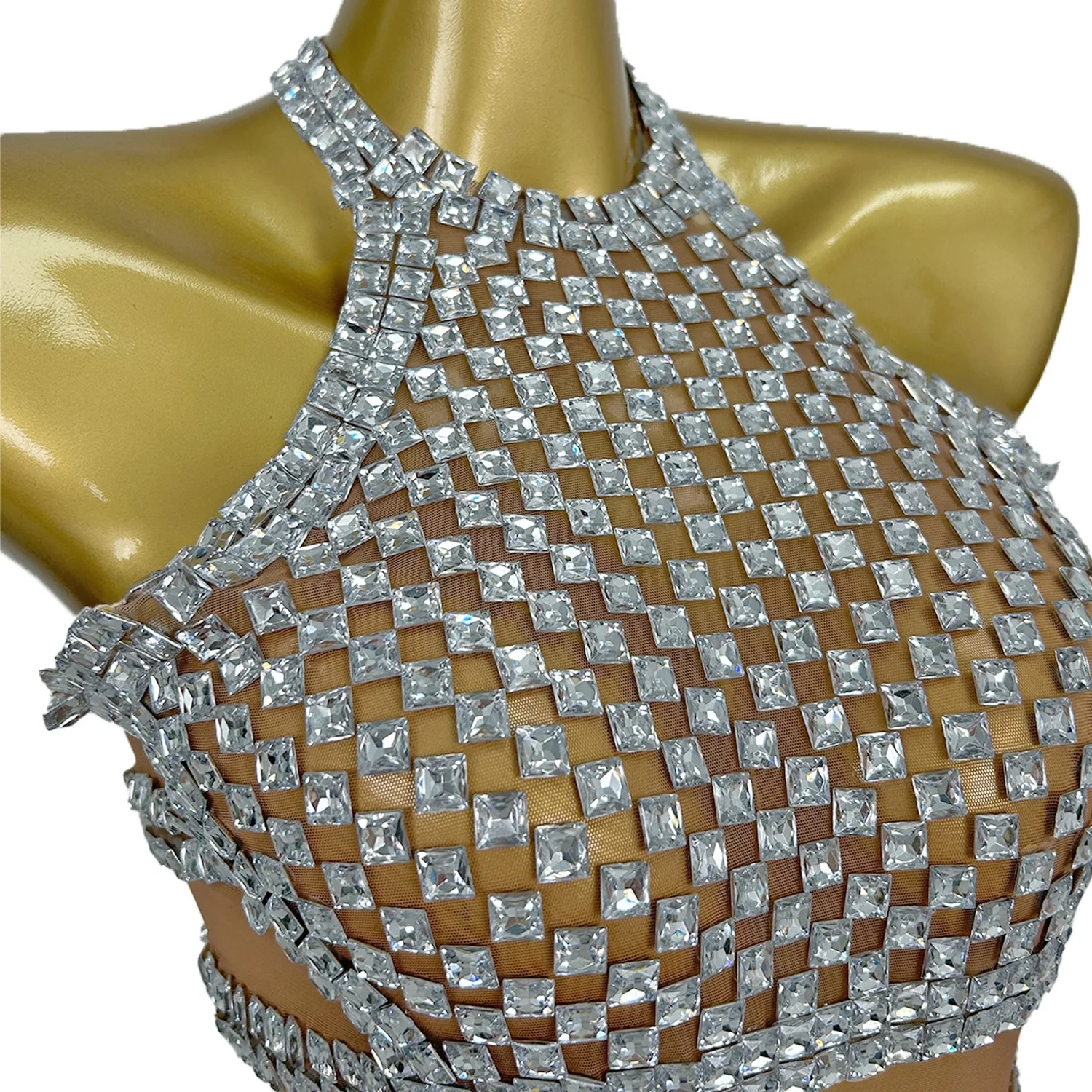 

Женское роскошное ультра короткое платье с блестящими стразами, прозрачное эластичное мини-платье для ночного клуба, бара, сценический костюм Mofang