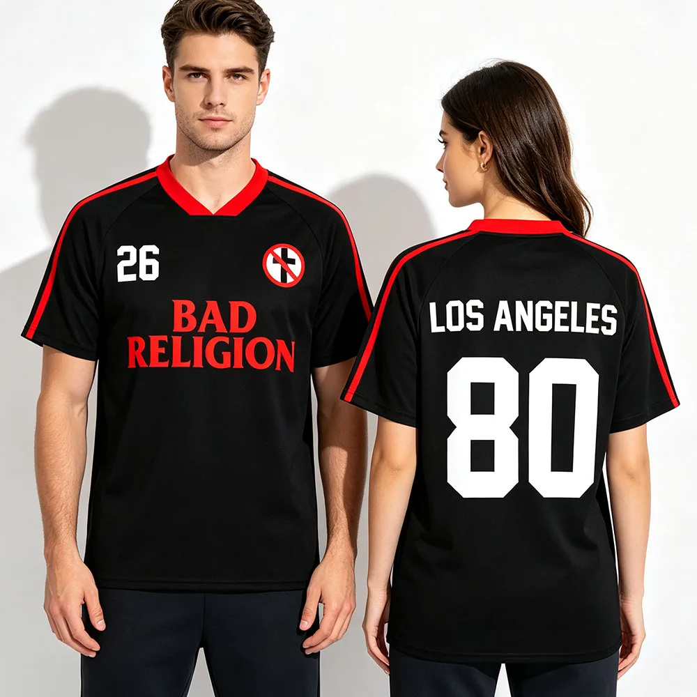 Band Bad Religion Merch Los Angeles 80 Football Jersey Short Sleeve Loose Summer Unisex Streetwear Tees Graphic Print T-shirt