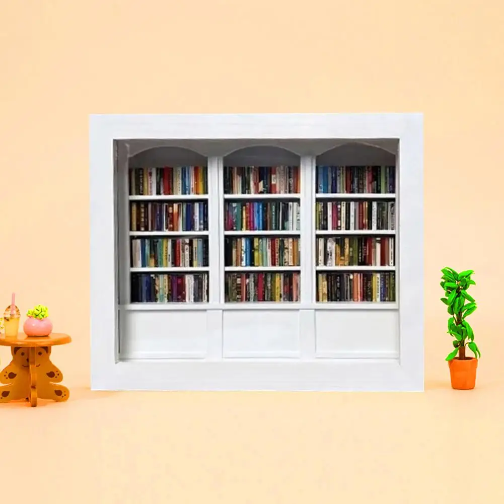 Wooden Bookshelf Model Miniature Library Toy for Anxiety Relief Home Office Decor Room Ornament with 200pcs Mini Books Mini