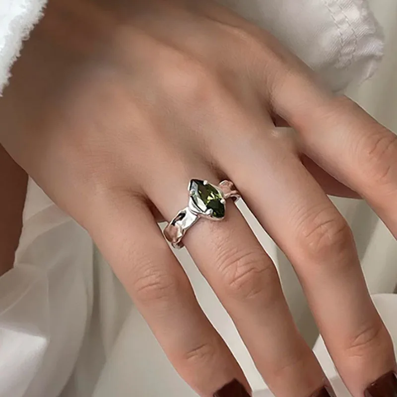 Foxanry ellisse geometrica verde zircone anello per le donne ragazze personalitร della moda elegante semplice fidanzamento gioielli festa regali
