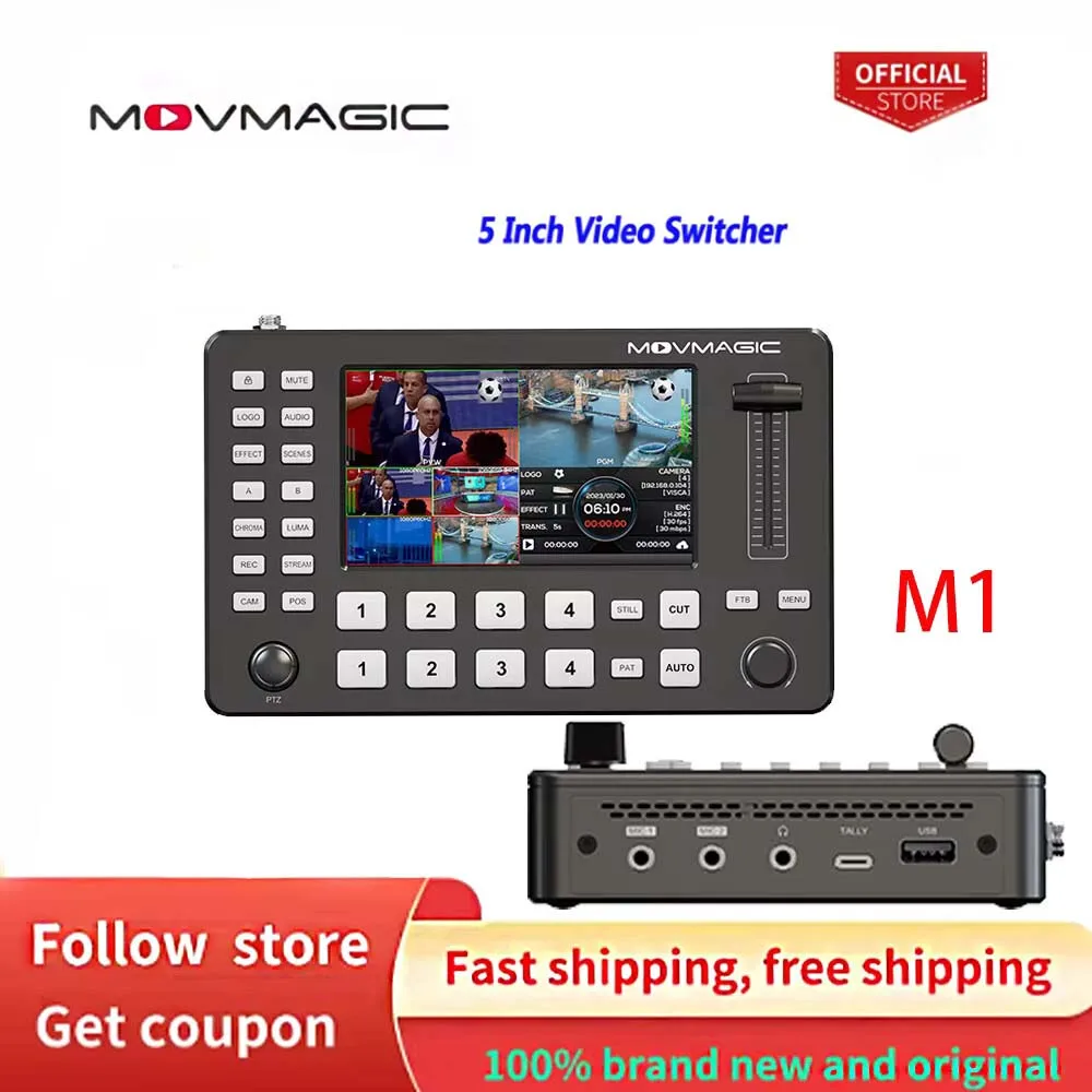 MOVGAMIC M1 5 Inch 4 Channel Video Switcher Layar Full HD Live Switcher Streaming/Perekaman Langsung Streaming