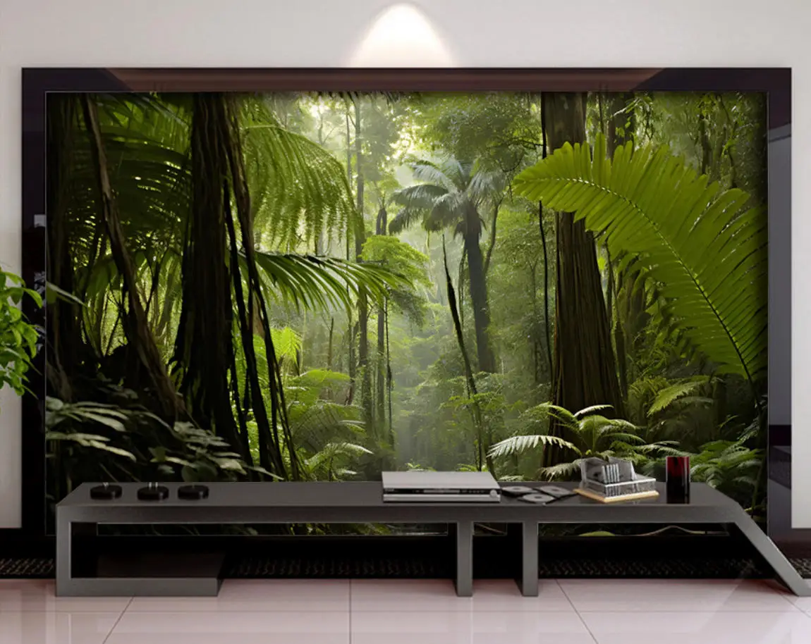 

Натуральный пейзажный мурал: тропический лес Юго-Восточной Азии, коричневые деревья, обои с банановыми листьями, фоновые обои на заказ