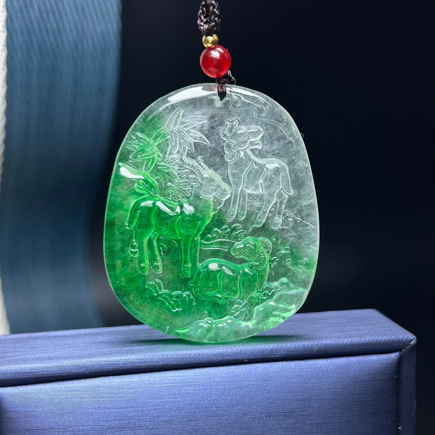Real Natural ice Green jade Jadeite engrave Sheep amulet Pendant&Necklaces