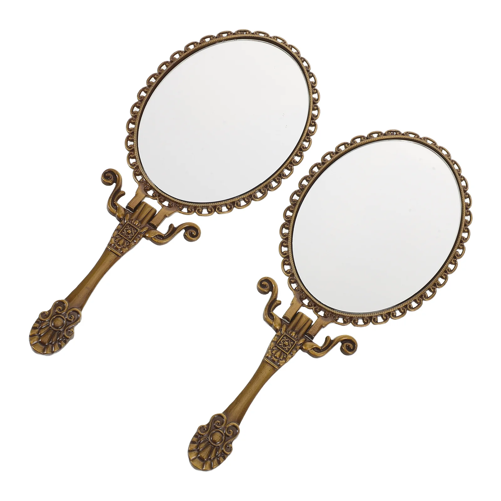 2Pcs Retro Hand Held Mirror with Handle Portable Compact Mirror for Travel and Daily Makeup Hand Mirrors with Handle
