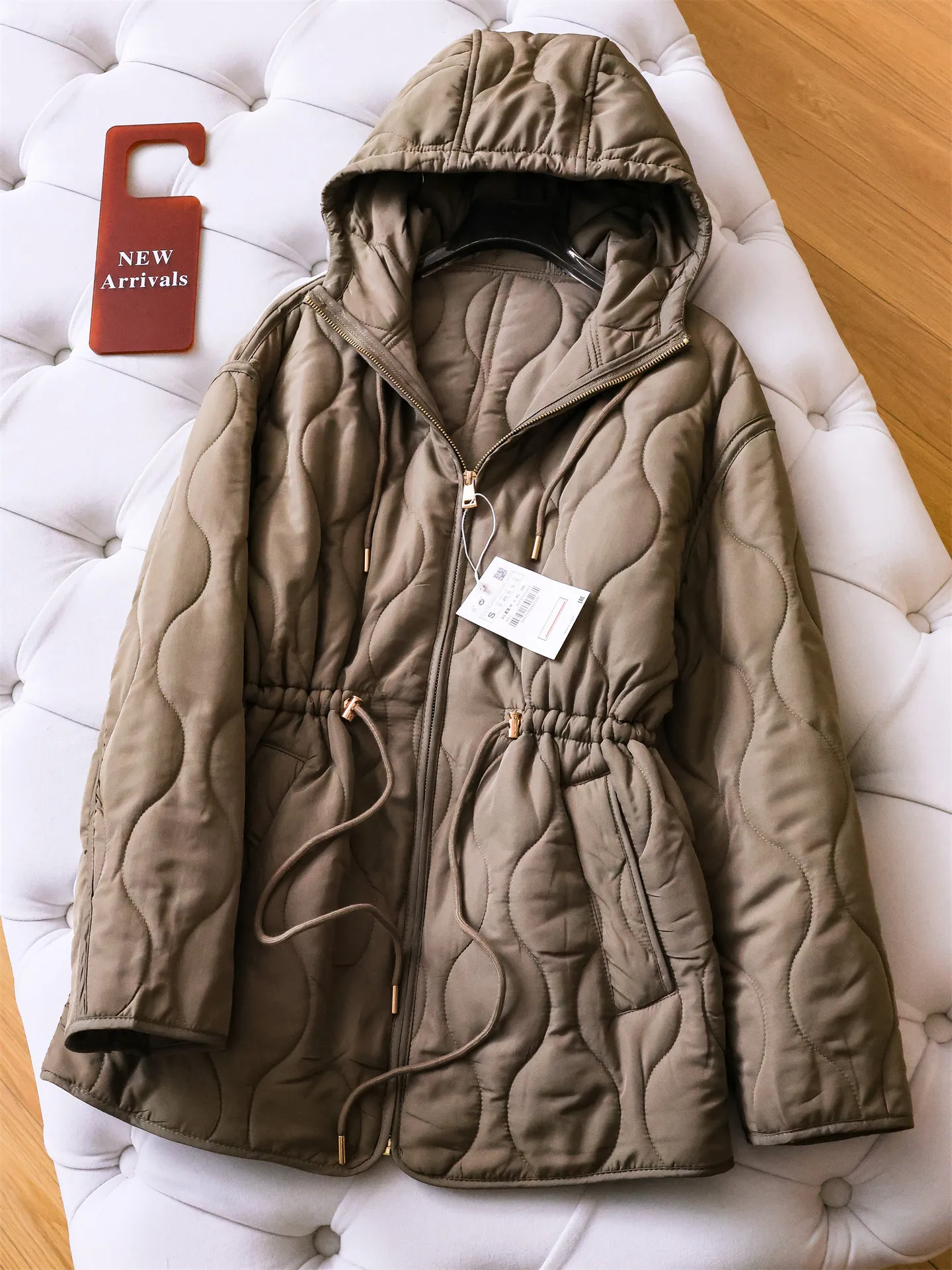 Loose Fit Cotton Jacket Women's Drawstring Waist Hooded Thin Winter New Style M858 Commute Simple Style Polyester Fiber