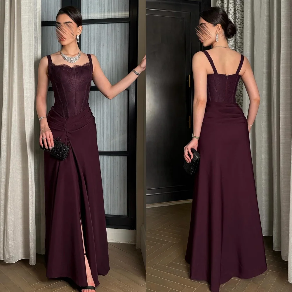 

Customized Sexy Exquisite Jersey Lace Pleat A-line Square Neck Long Dresses Bespoke Occasion Dresses Sizes Available Classic
