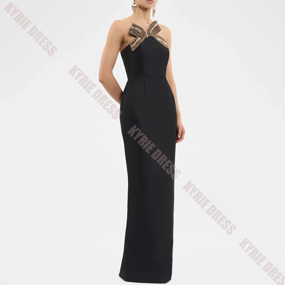 Modern Mother of The Bride Dresses Customized Strapless Bow Jewels Floor Length Column Wedding Guest Dresses Party Evening Gowns