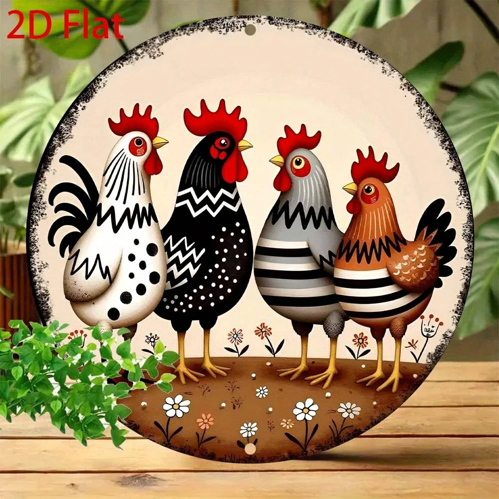 Décoration murale rétro en métal en forme de coq, plaque ronde de 8x8 pouces pour la cuisine, le jardin, le bar, le café, la décoration intérieure