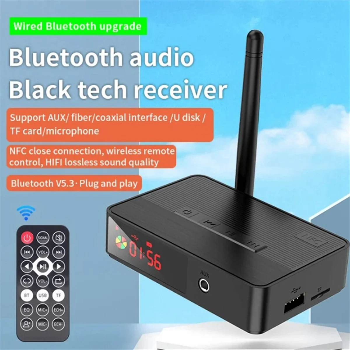 NFC Bluetooth Audio Receiver 3.5mm Aux RCA Wireless Stereo Music Adapter Support Karaoke Mic TF/U Disk