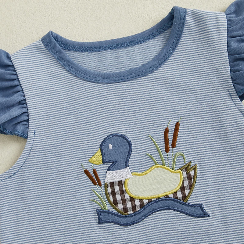 Adorable Infant Girl Outfit with Cute Bunny Applique Flutter Sleeve Top and Matching Ruffle Shorts for Summer Fun