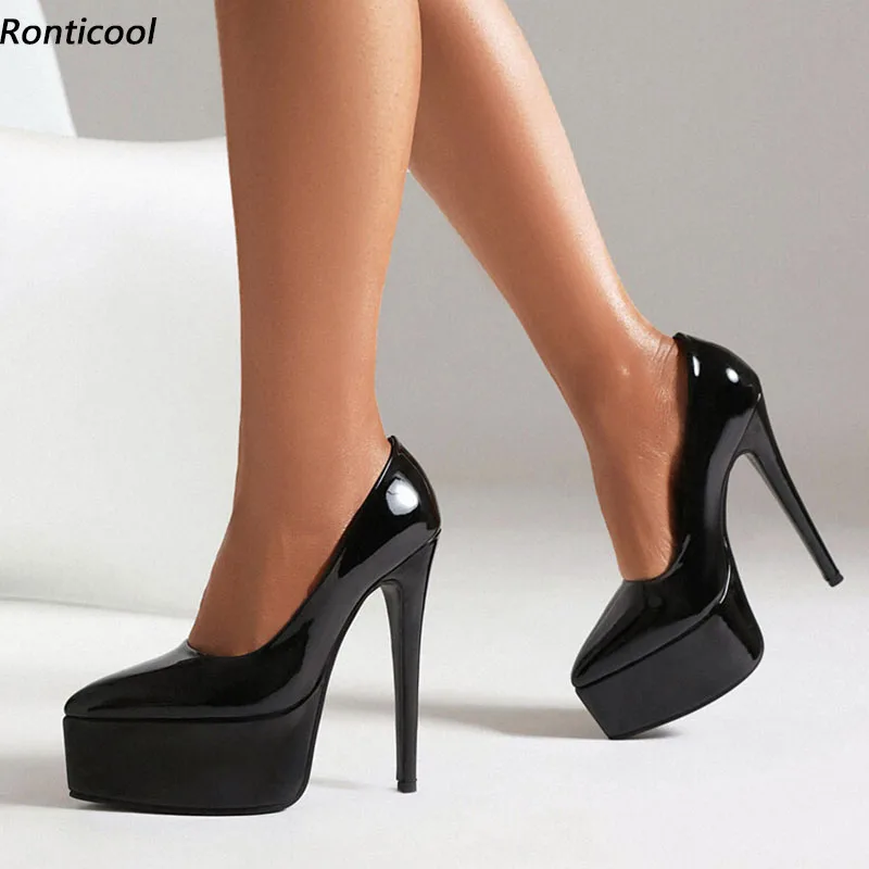

Ronticool New Fashion Women Platform Pumps Sexy Stiletto Heels Pointed Toe Elegant Black Party Shoes US Plus Size 4-16