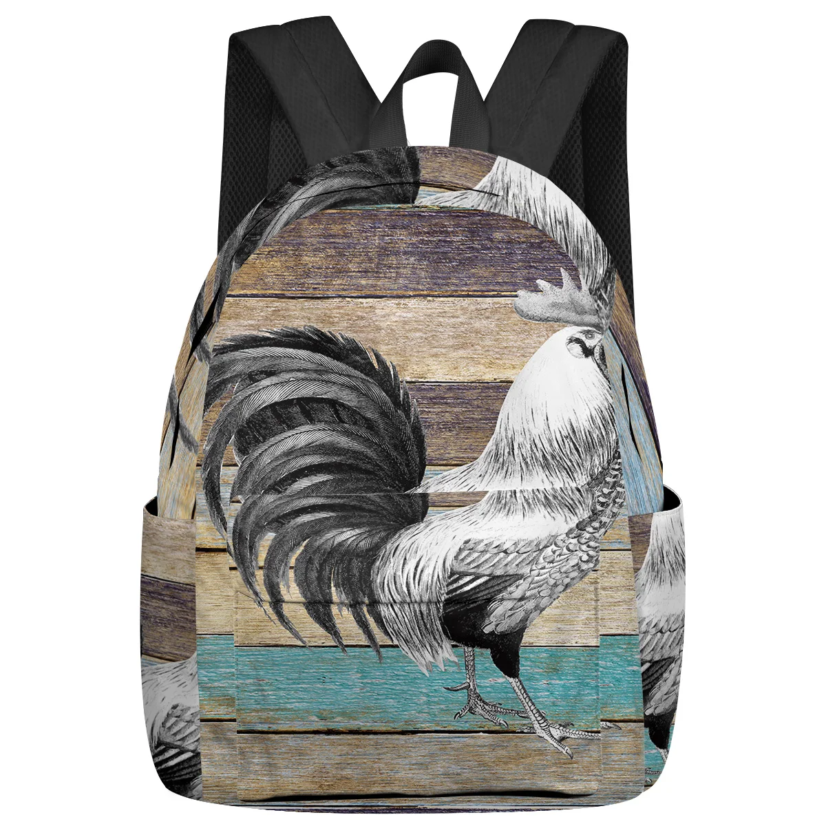 Farm Animal Rooster Wood Grain Feminina Backpacks Teenagers Student School Bags Laptop Backpack Men Women Female Travel Mochila