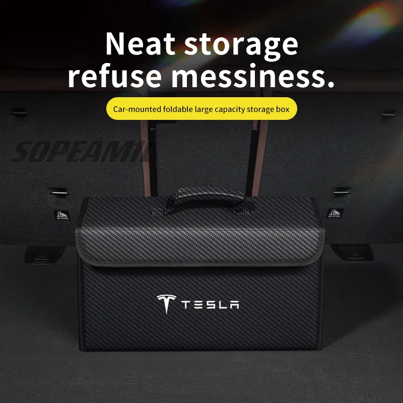 Kofferraum-Organisations- und Aufbewahrungsbox für Tesla Model 3, Modell Y, Modell S, Modell X, Roadster, Automobil-Innenraum, Lederzubehör