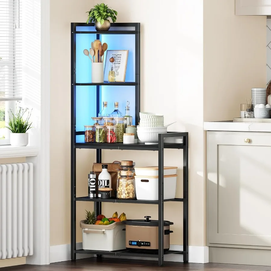 5Tier Corner Shelf Stand Corner Shelf with LED Light 56.3 Tall Corner Bookshelf Display Rack Storage Organizer with Table for S