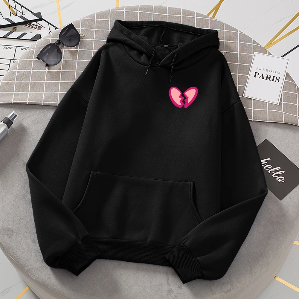 

Broken Heart Printed Hoodies Women Fleece Crew Neck Warm Hooded Creative Novelty Fashion Tide Hoodie Street Harajuku Streetwears