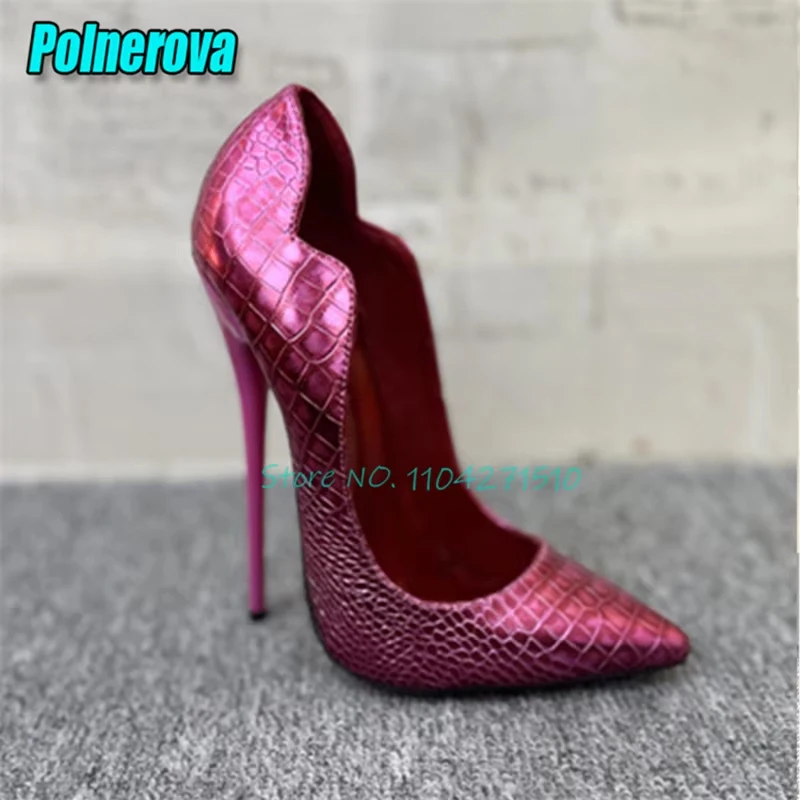 

Sexy 14CM/16CM High Heels Crocodile Pattern Patent Leather Pointed Toe Shallow Stiletto Pumps Party Club Women Shoes Big Size