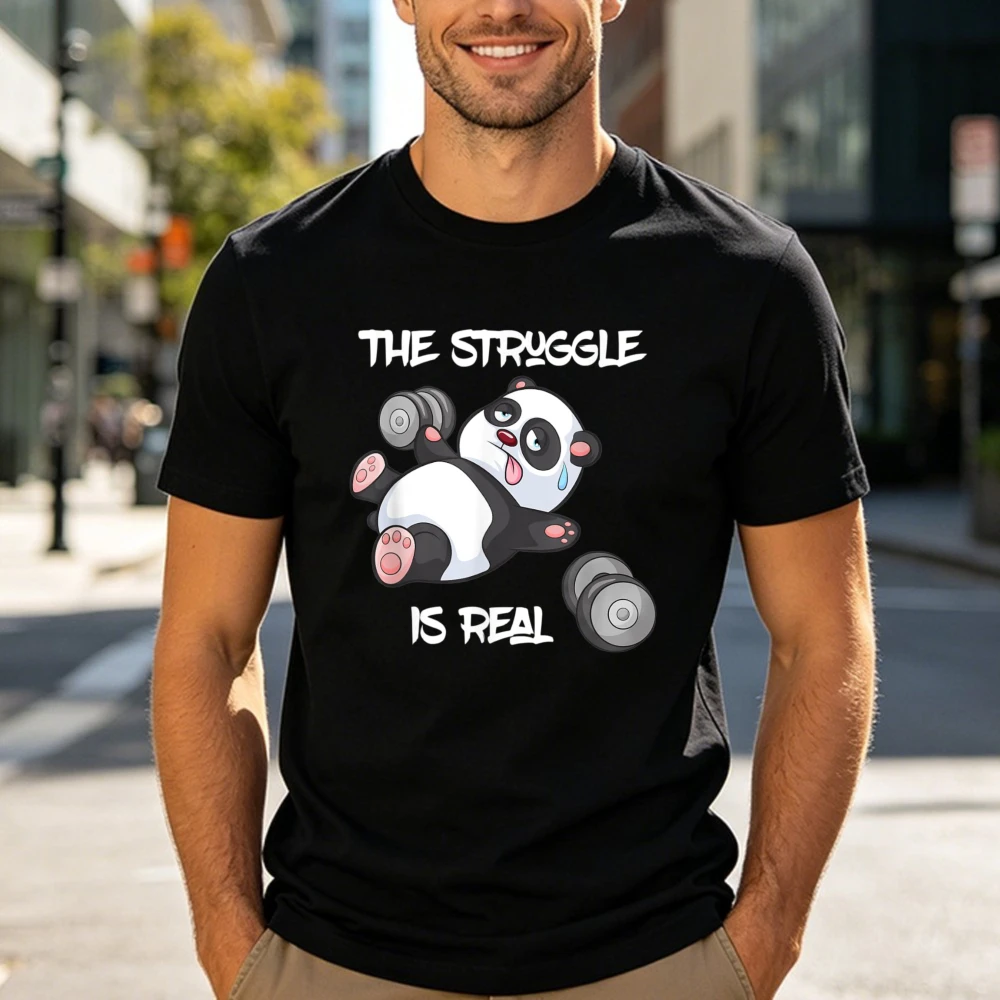 The Struggle is Real Panda Bear Funny T-Shirt Cute Gym Tee Gym Workout Fail Humor Men Women Casual Shirt Fashion Cotton Tshirt