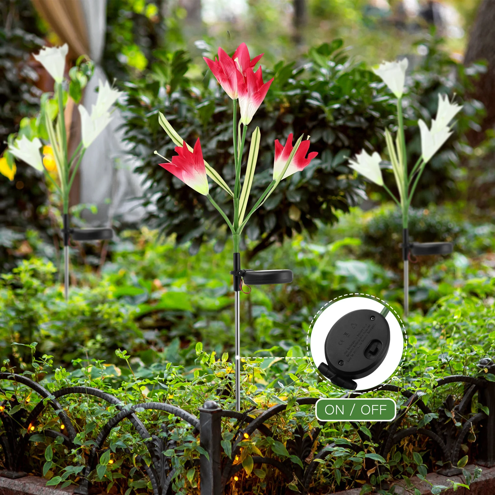 2 uds linterna Solar 4 flores de lirio luces alimentadas jardín al aire libre patio estaca insertar césped fiesta luz de suelo Solar