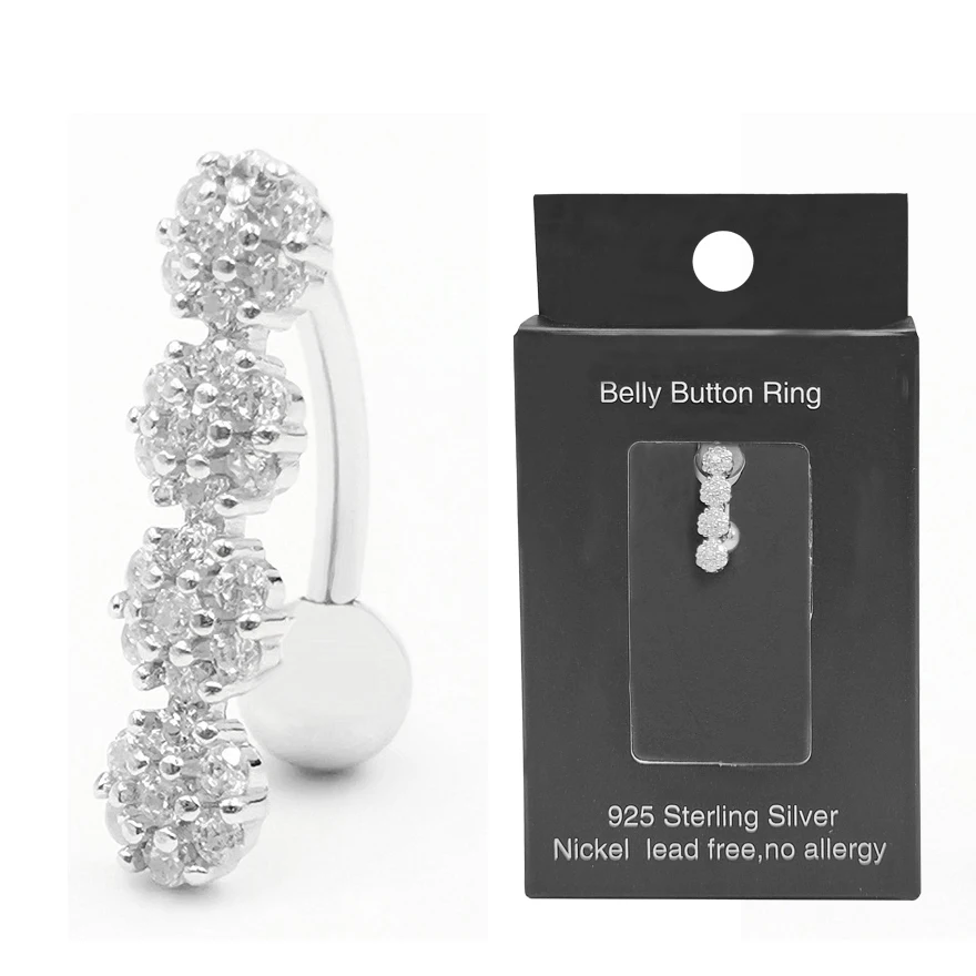 925 Sterling Silver Belly Button Rings Clear CZ Navel Rings 14G Belly Navel Piercing Jewelry