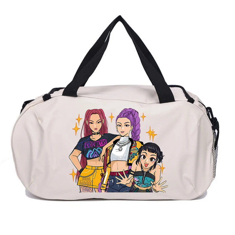 K Pop Demon Hunters حقيبة سفر Kawaii الكرتون المطبوعة حقائب الأمتعة في الهواء الطلق التخييم عالية السعة على ظهره أكسفورد القماش حقيبة قاعة رياضة