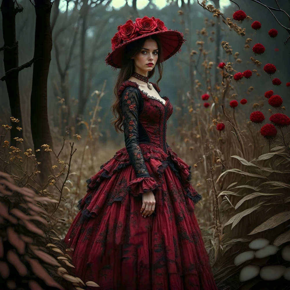 

Dark Red With Black Gothic Wedding Dresses Long Sleeves Vintage Victorian Anniversary Ball Gown Vestidos De Novia Customized