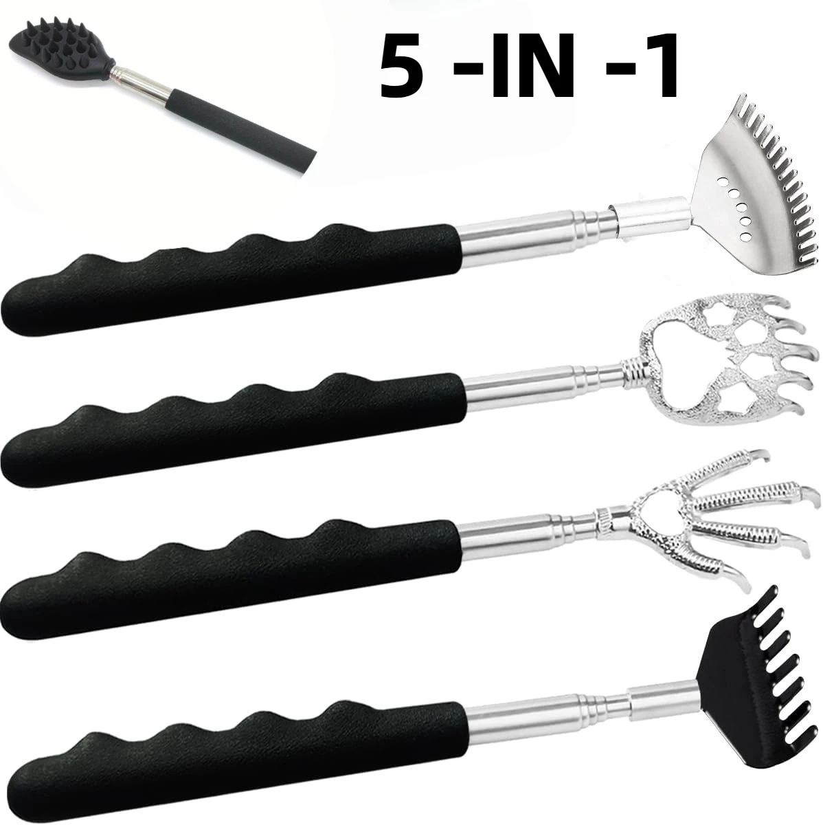 

5-в-1 скребок для спины, телескопический инструмент для массажа царапин, скребок для спины, выдвижной телескопический зубной массаж, релаксация