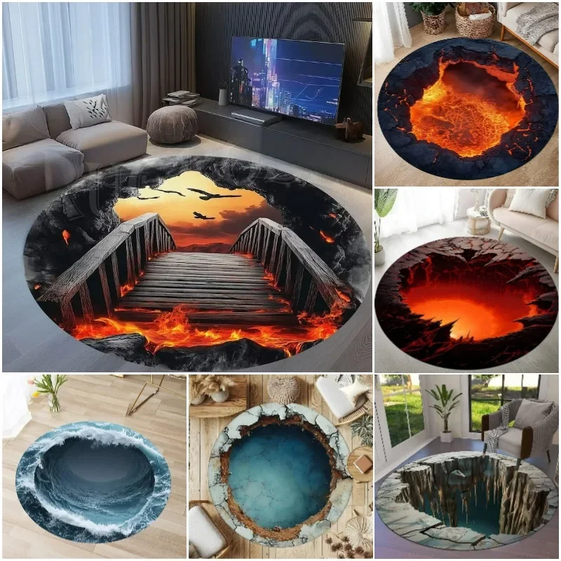 3D Optical Illusion Crack Vortex Deep Hole Carpet Decor Floor Mat Bedroom Leisure Area Carpets Sofa Soft Bedside Non-slip Rugs