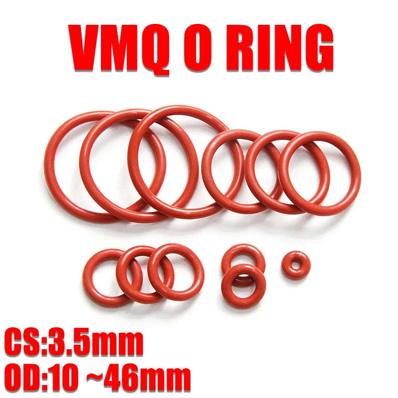 

10/50pcs VMQ Silicone O Ring CS 3.5mm OD 10 ~46mm Food Grade Waterproof Washer Rubber Insulate Round O Shape Seal Gasket Red