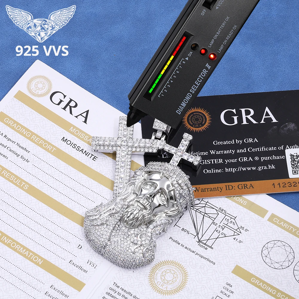 S925 Sterling Silver Jesus Double Cross Pendant Necklace VVS D Color Moissanite Iced Out Hip Hop Pendant For Men Jewelry Gift