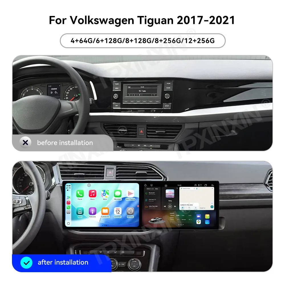 Dual Screen Interaction Android For VW Tiguan L 2017~2021 Tiguan X 2021 Car Radio Multimedia GPS Navigation HD Screen Head Unit