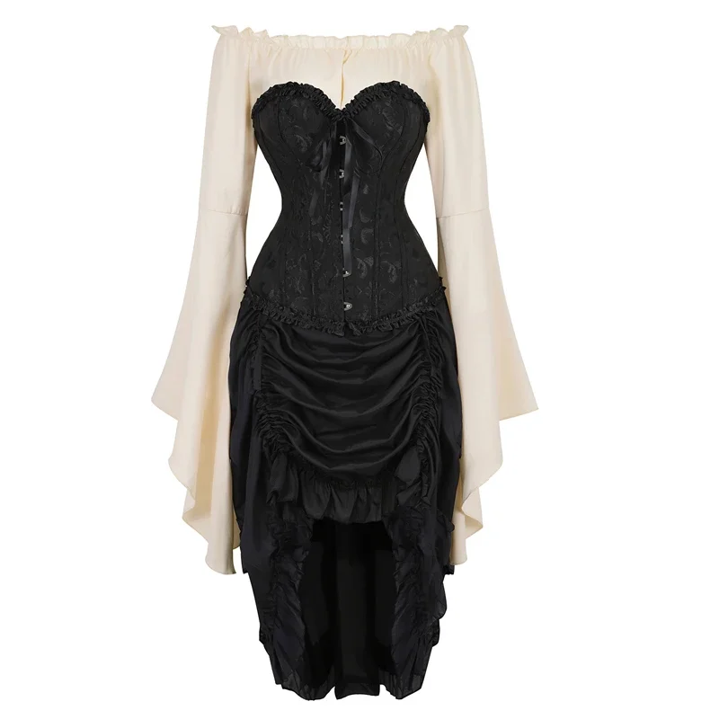 

Corset Dress Top Skirt 3 Piece Costume Cosplay Gothic Corsets Bustier Plus Size Burlesque Costume Vintage Basque Korsett