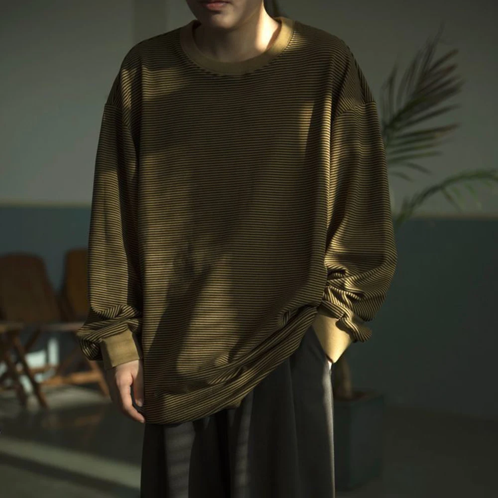 

2025 зимняя новая мужская полосатая футболка с длинными рукавами, американская ретро-мода, модные уличные повседневные свободные нишевые мужские топы