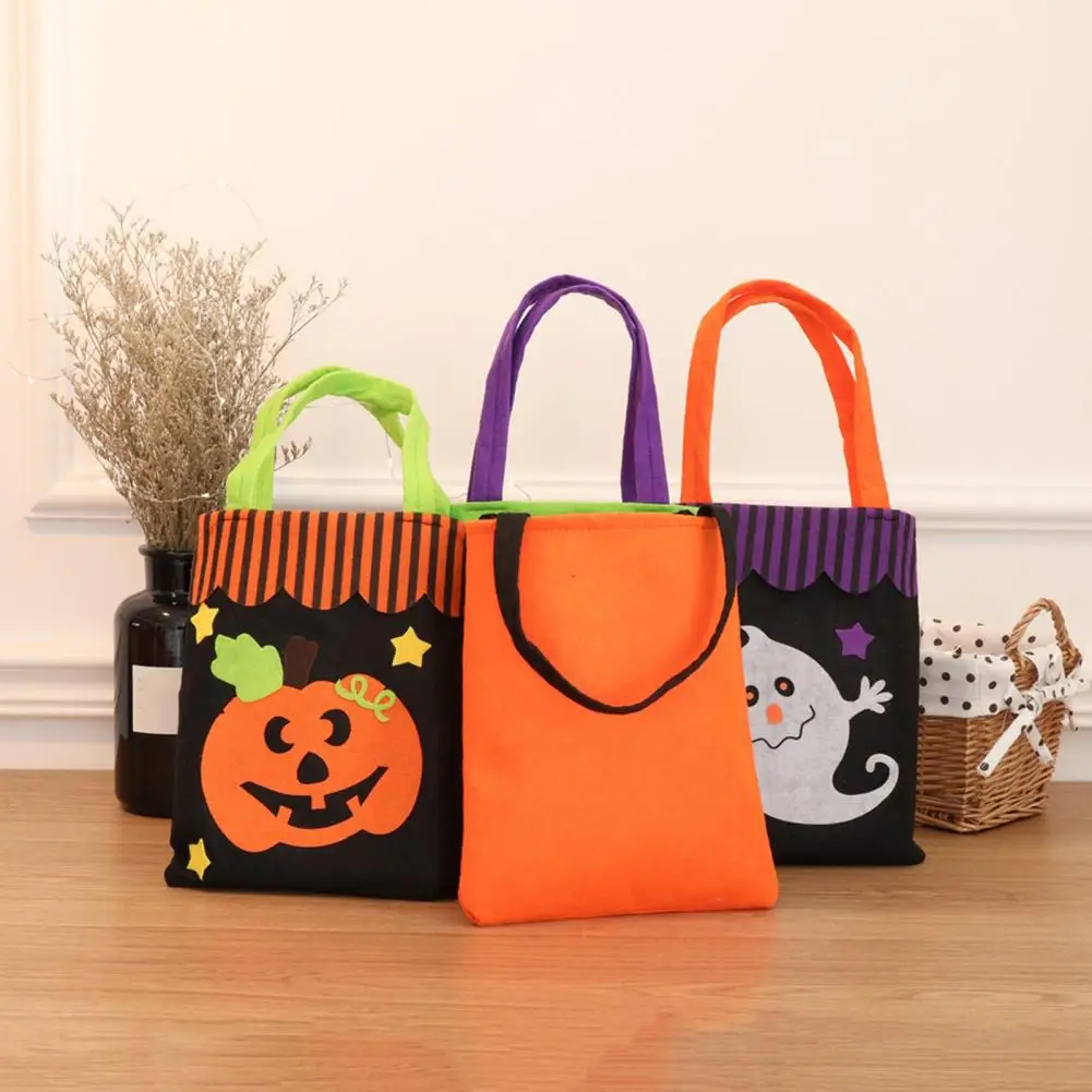 Durable Halloween Candy Pouch Reusable Trick-or-treat Bag with Handles Spooky Halloween Candy for Trick-or-treating for Kids