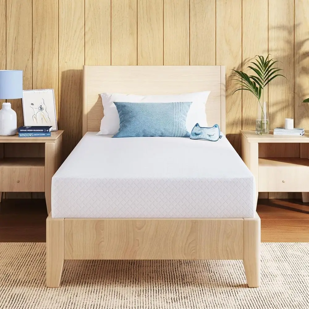 Colchón de Espuma Viscoelástica con Té Verde Twin XL (8 unidades), con Funda Extraíble y Lavable, Firmeza Media, Cama en Caja, Certificado por la US, Ensamblado en EE. UU.