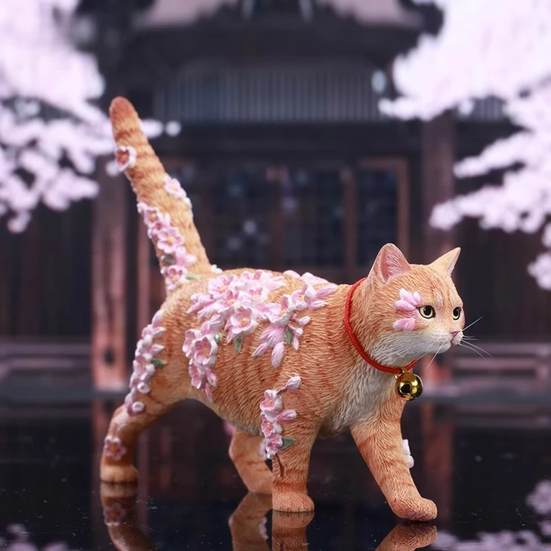 

Presale JXK 1/6 Scale Handmade Cute Pet Cherry Blossoms Cat Simulation Resin Animal Model Desktop Gift Ornament