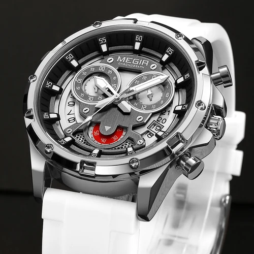 Imagen 2 del producto Reloj MEGIR para hombre, reloj de pulsera de silicona con cronógrafo luminoso de lujo resistente al agua de cuarzo, relojes deportivos militares para hombre
