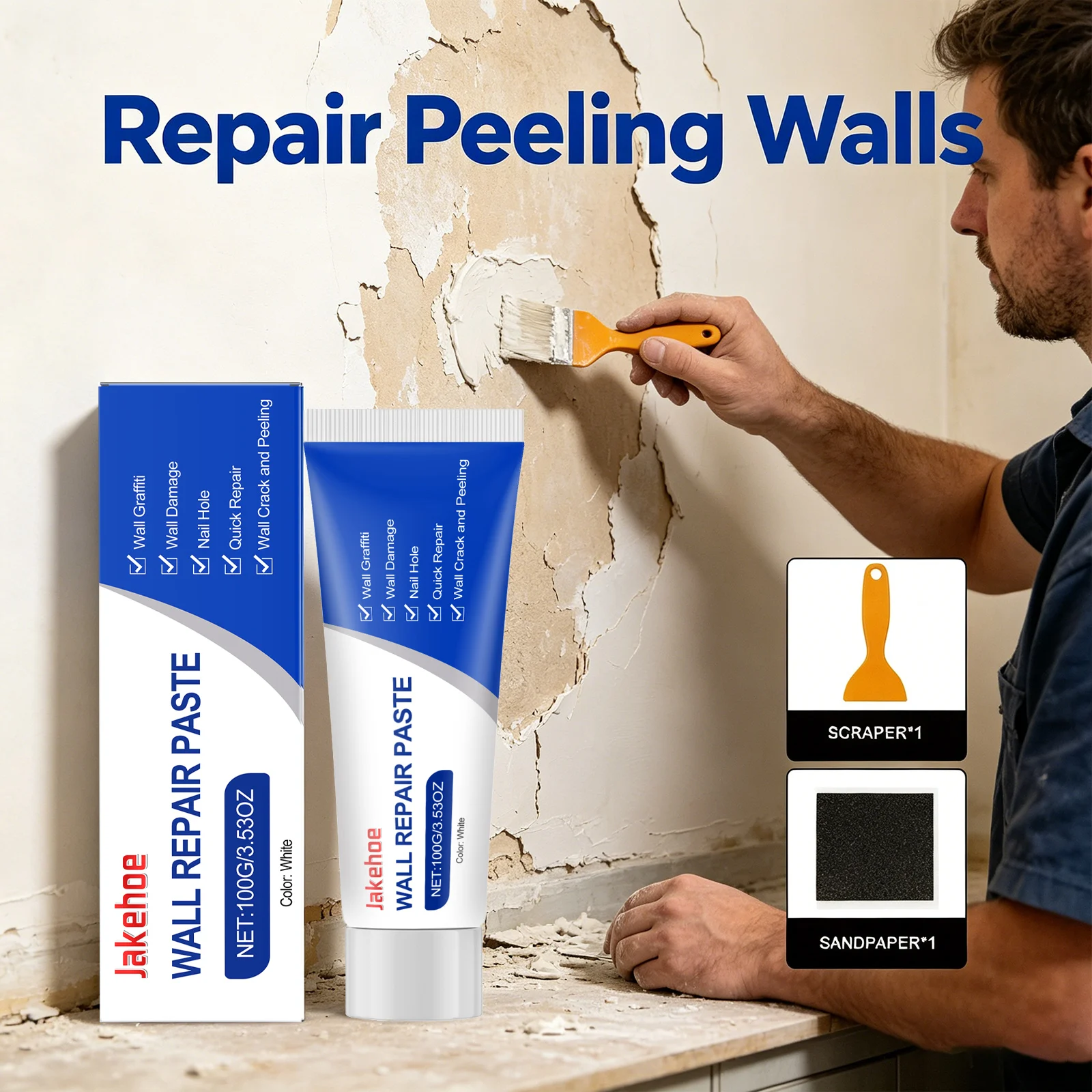 Wall Repair Paste Repair Wall Damage & Graffiti Fill Nail Hole Prevent Wall Cracking Peeling Restore Smoothness Wall Repair Kit