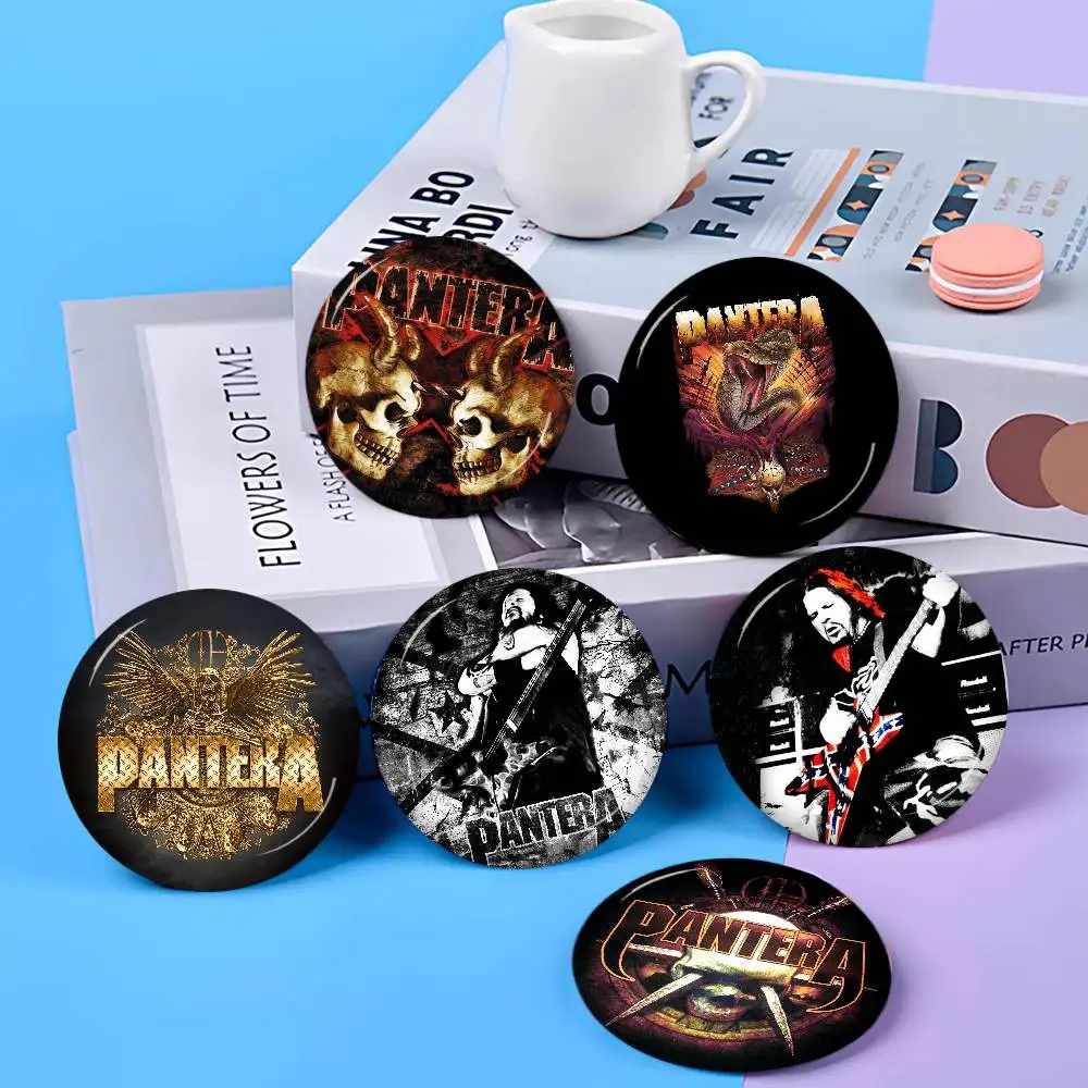 Heavy Metal Band P-Pantera Kreative Anstecknadeln, lustige runde Snap-in-Brosche, Abzeichen, Rucksack, Hut, Accessoires, Schmuck, Geschenke für Freunde