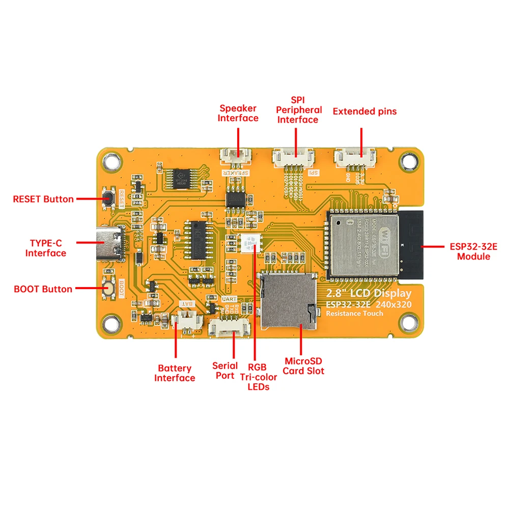 2,8-Zoll ESP32 WiFi BT Entwicklungsboard 240x320 Farbbildschirm ST7789-Treiber Intelligentes Display ESP32-32E Modul Onboard – Detail 8
