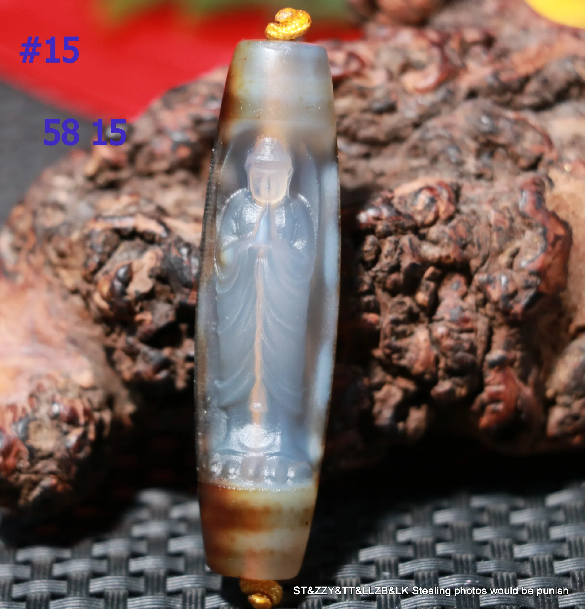 Magic Tibetan Old Agate Blessing Buddha Sculptural dZi Bead Carving Pendant LKbrother Talisman UPD0630A057