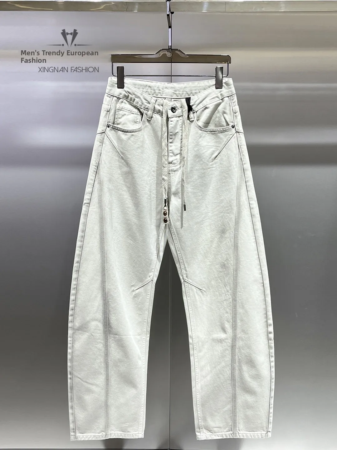 

Spring 2026 Men's Casual Loose Jeans Knife Splicing Design Waed Denim Straight Leg Loose Fit Daily Wear