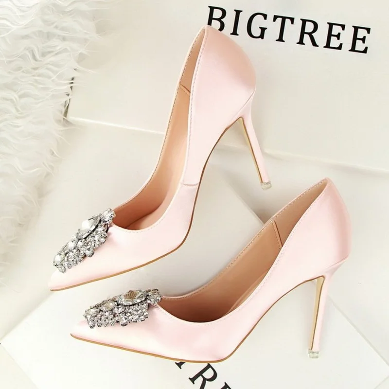 Korean Version Sweet Woman Shoes Red Pink Wedding Banquet Shoes Kitten High Heels 10cm Girls Wear Heel Shoes Big Size 34-43