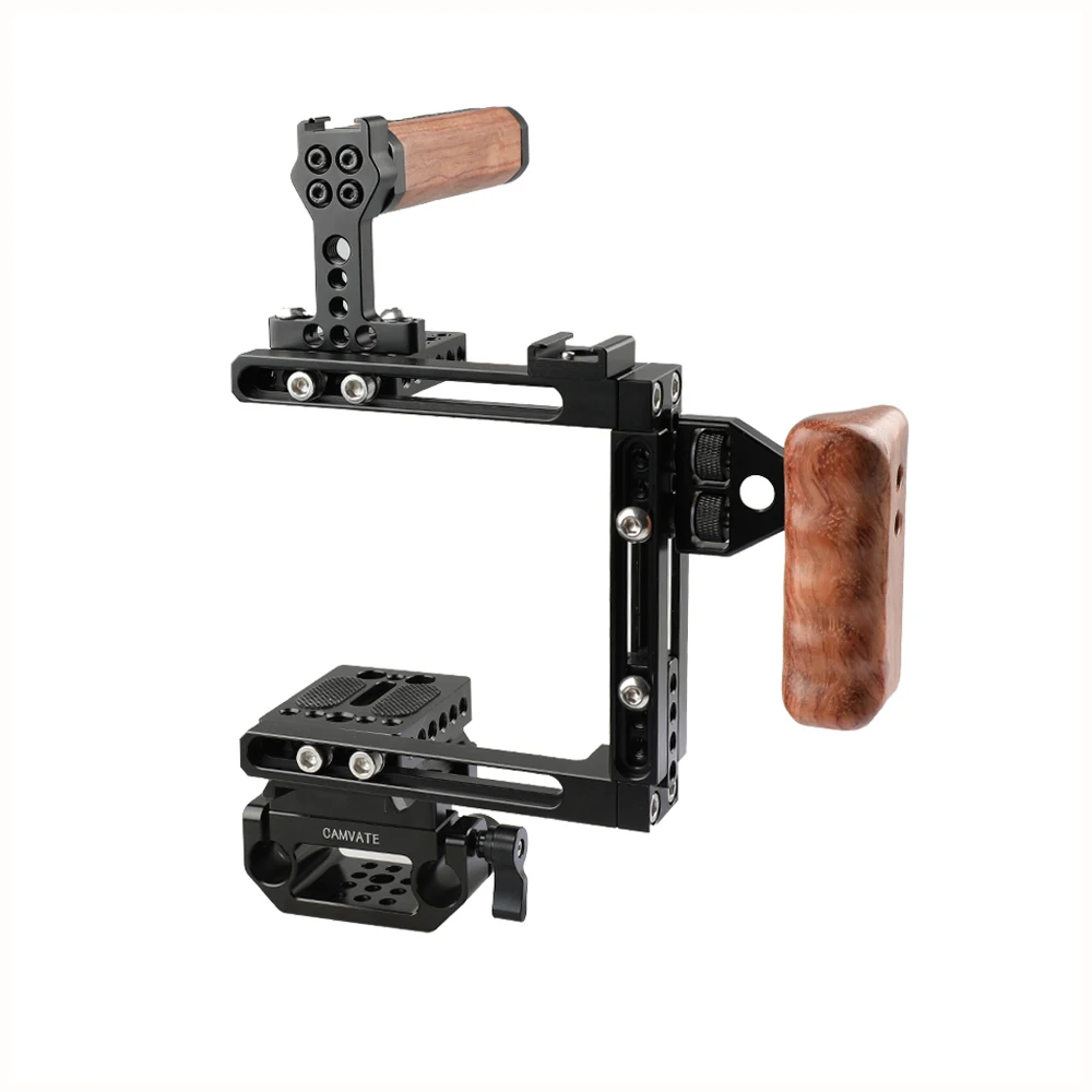 CAMVATE Adjustable Camera Cage Rig With Manfrotto Quick Release Baseplate 15mm Railblock for DSLR Shoulder Mount Tripod Head