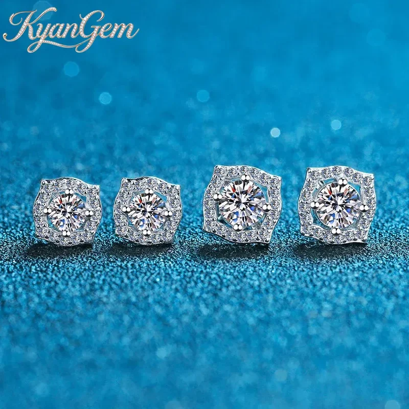 

KyanGem 18K Gold Inlaid Diamond Classic Square Bag Earrings, 0.5-1 Carat Moissanite Fashionable PT950 Platinum Earrings