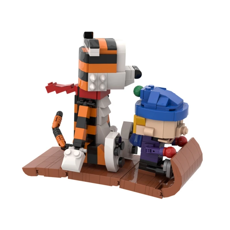 MOC animasyon bebek Calvined ve Hobbes modeli yapı taşı kızak karikatür kaplan Mini Action Figure tuğla oyuncak çocuk noel hediyesi